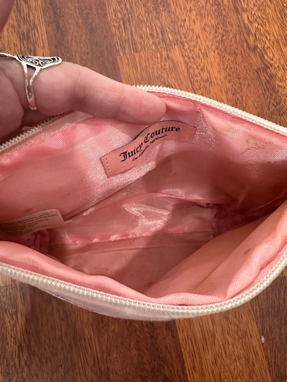 Juicy Couture Light Pink Plush Cosmetic Pouch with Rhinestone Logo